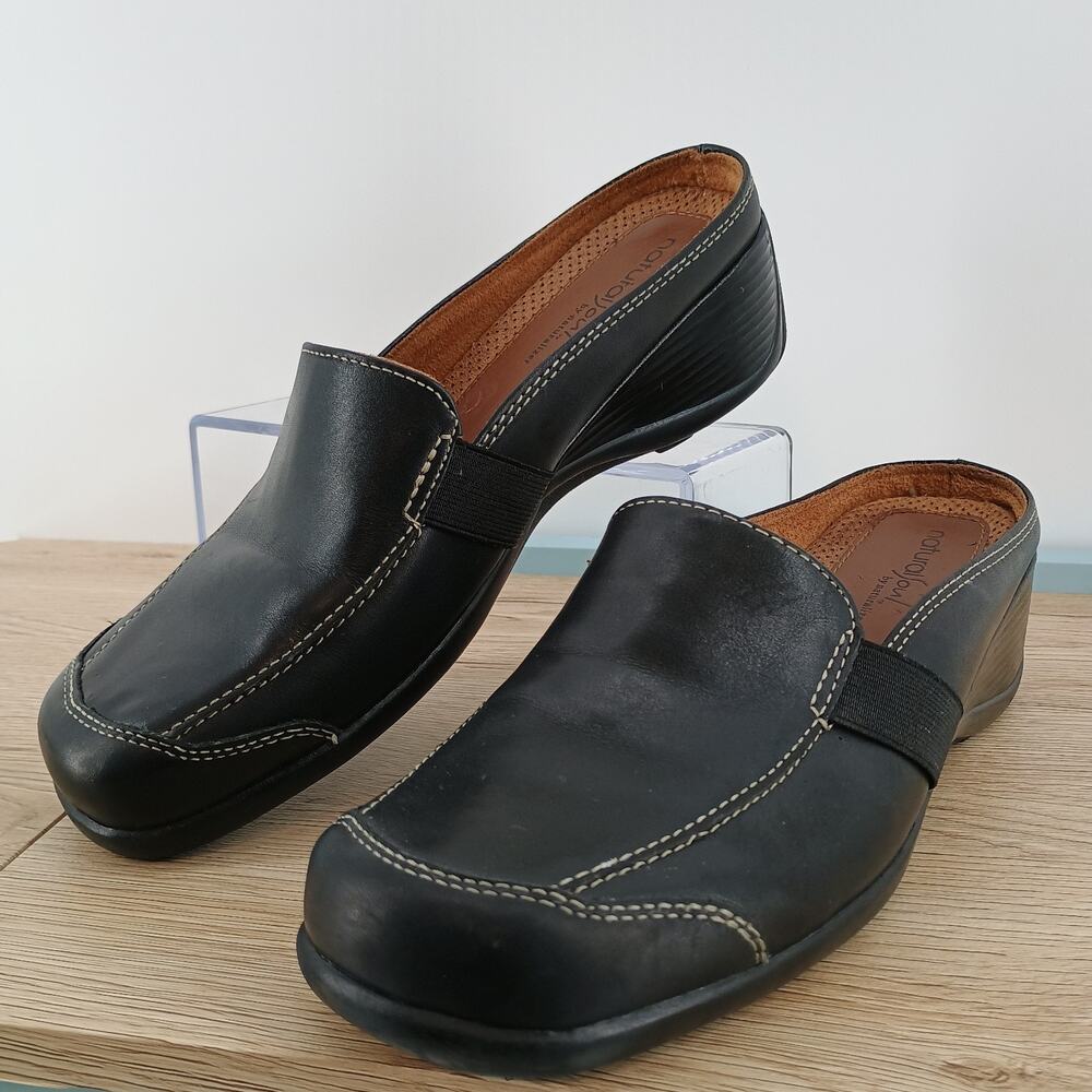 Natural Soul by Naturalizer Womens 8 Black Leather Mules Slides Comfort Shoes